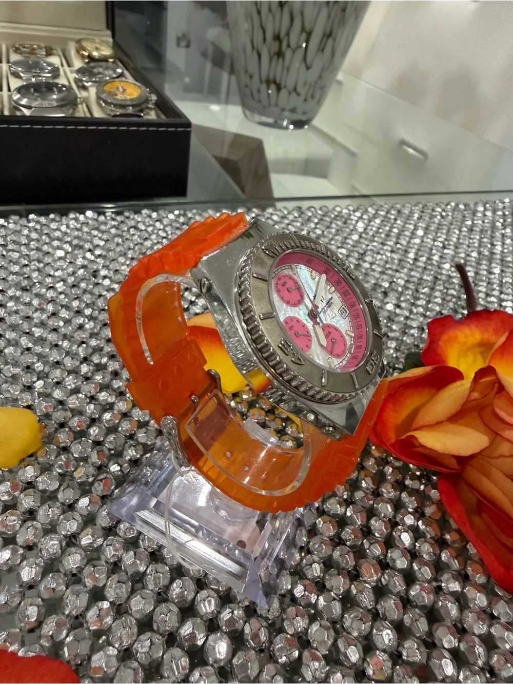 Technomarine Pink Dial Orange Strap Men's Chronograph Watch